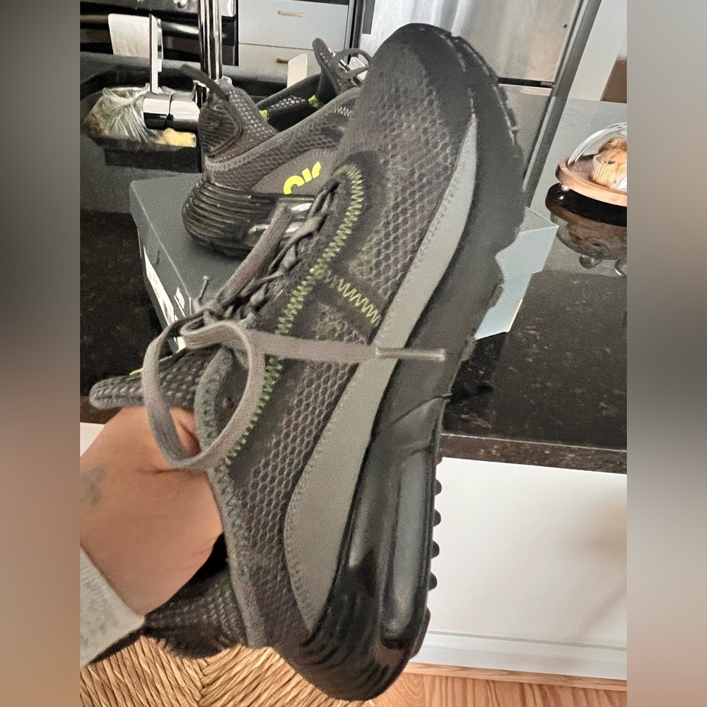 Nike Air Max black and neon yellow and gray